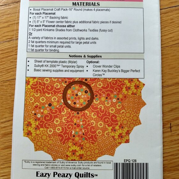 Pozie Placemat Centerpiece Quilting Sewing Pattern 16" Round Flower Eazy Peazy - Picture 4 of 8